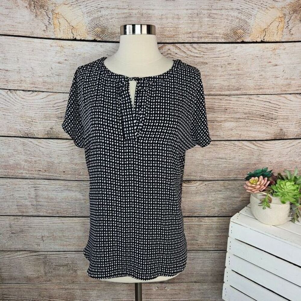 LOFT Black White Polka Dot Short Sleeve Blouse Career Work Top Medium